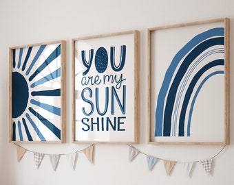 Boy Boho Nursery decor, Rainbow Nursery, Navy Nursery, Boys Room Decor, You Are My Sunshine Print, Boys Nursery Wall Art, Weather Nursery