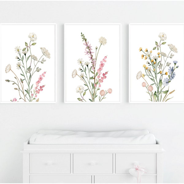 Boho Nursery wall art, Wildflower Nursery Decor, Floral Nursery, Girl Nursery Decor, vintage flower nursery, Botanical Print, home decor