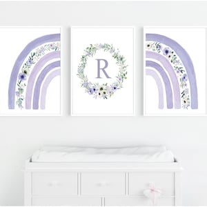 Boho Purple Nursery decor, rainbow nursery wall art, lavender nursery, girls room decor, flower rainbow, rainbow art, purple nursery prints
