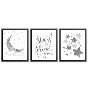 Set of 3 Stars and Moon Nursery Decor, Gender Neutral Nursery Decor, Stars and Moon Nursery Prints, Nursery Wall Decor, Bedroom Art Prints.