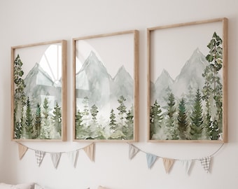 Mountain Nursery Decor, Forest Wall Art, Nursery Wall art, Forest nursery decor, Adventure nursery, Forest Print, Mountain Wood Wall Art