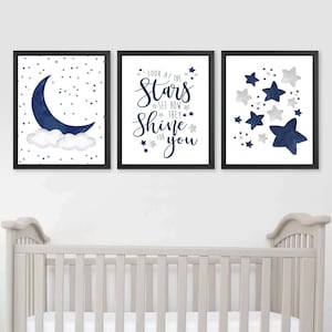 Stars and Moon Nursery Decor Set of 3, Boy Nursery Decor, Stars and Moon Nursery Prints, Boy Nursery Wall Decor, Boy Bedroom Art Prints.