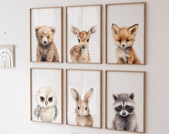 Woodland Animal Nursery Prints, Watercolor Forest Set