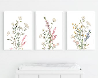 Wildflower Nursery Print, Vintage Botanical Art, Boho Home Decor