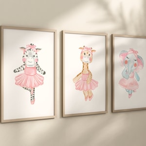 Baby Girl Room Decor, Ballerina Animals, Elephant Nursery, Giraffe Nursery, Girl Nursery Print, Ballet Prints, Ballet Animals, Girl Room Art