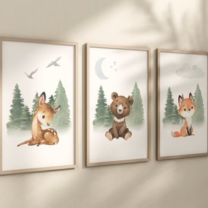 Woodland Nursery Decor, Woodland Nursery Wall Art, Woodland Print Set, Animal Prints, Woodland Animal Prints, Nursery Forest Wall Art