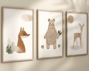 Woodland Animal Nursery Prints, Boho Baby Decor