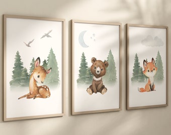 Woodland Nursery Decor, Woodland Nursery Wall Art, Woodland Print Set, Animal Prints, Woodland Animal Prints, Nursery Forest Wall Art