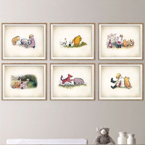 Classic Winnie the Pooh Nursery Art Prints, Set of 6