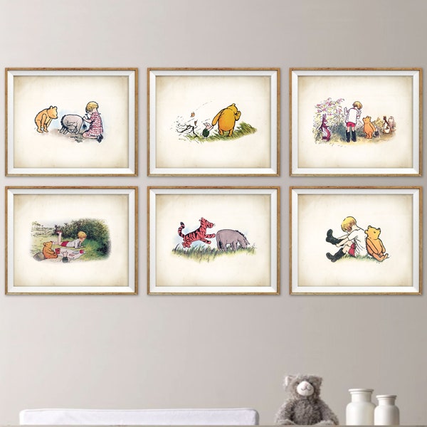 Classic Winnie the Pooh Nursery Art Prints, Set of 6