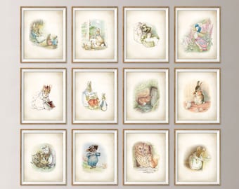 Beatrix Potter Nursery Prints, Peter Rabbit Art (Set of 12)