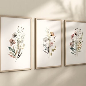 Boho Wildflower Watercolor Prints, Floral Nursery Wall Art, Botanical Prints, Girls Room Decor, Wildflower Nursery Decor, Vintage nursery