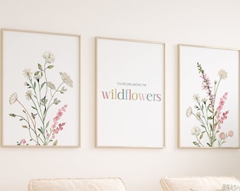 You Belong Among the Wildflowers Nursery Decor, Boho Nursery, Floral Nursery, Girl Nursery Decor, vintage flower nursery, Botanical Prints