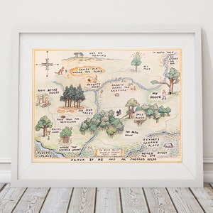 Signo de mapa de madera de 100 acres. Guardería clásica de Winnie the Pooh. Bebé Winnie Pooh. Mural. Decoración de pared. Arte infantil para niños. Arte infantil para niñas. S481 imagen 1