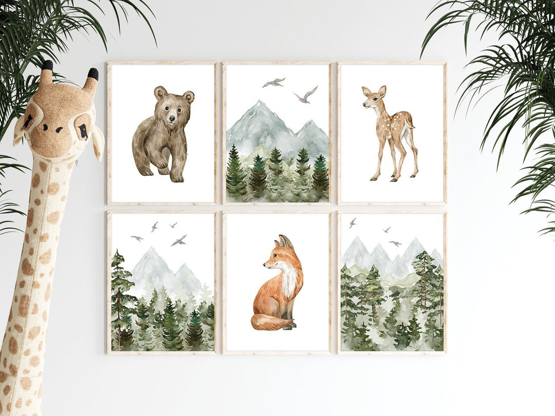 Woodland Animal Nursery Wall Art, Mountain Nursery Art, Adventure Nursery, Forest Animals