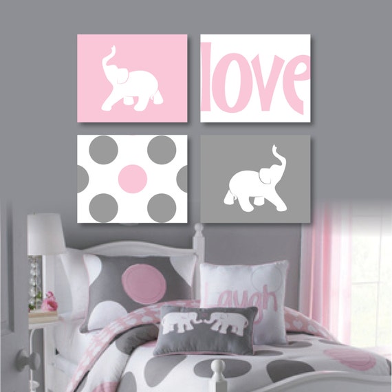 Girl Bedroom Art. Baby Girl Nursery Art. Elephant Nursery Art. Girl Bedroom Decor. Elephant Nursery Decor. Wall Art. Canvas. NS-412