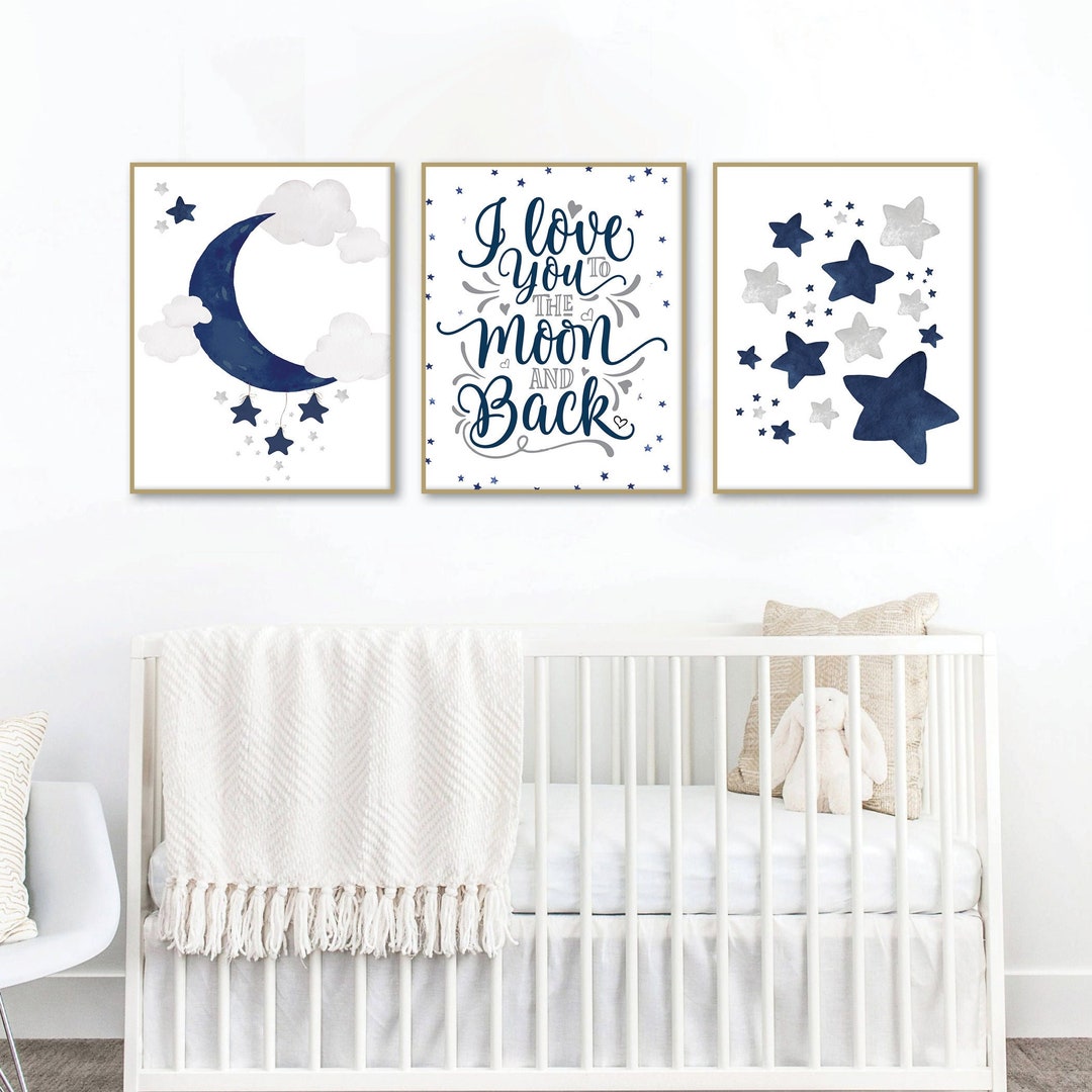 Stars and Moon Nursery Decor Set of 3, Boy Nursery Decor, Stars and ...