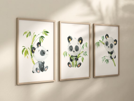 Panda nursery,  green nursery decor, gender neutral prints, panda nursery wall art, panda prints, animal nursery wall art, neutral art