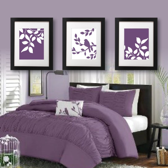 Master Bedroom Art Print - Purple Bedroom Decor - Bath Art - Bath Decor - Bird Bath Decor - Bird Tree Bedroom Art Print - Purple (NS-683)