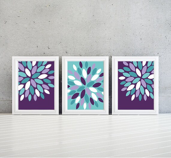 Flower Wall Art Purple Blue Dahlia Flower Print Trio. Etsy