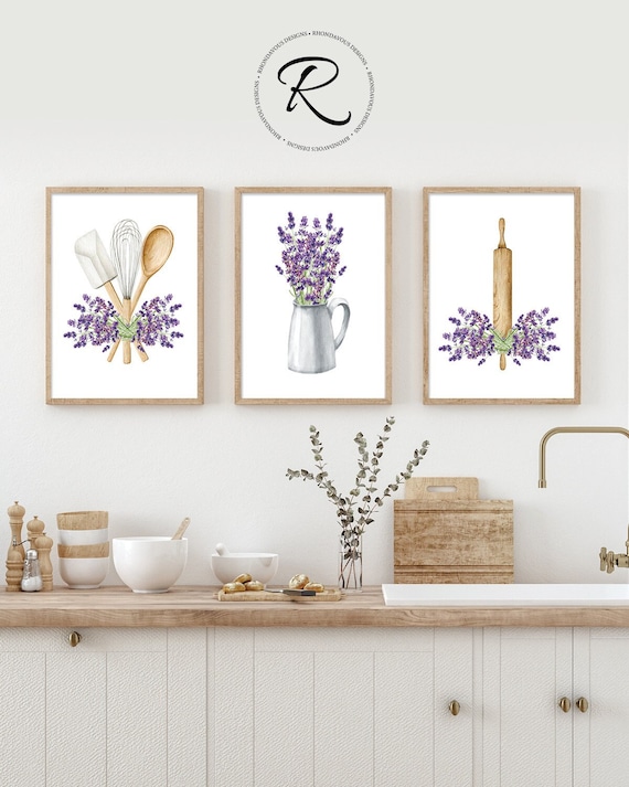 Watercolor Lavender Prints. Kitchen Decor. Botanical Prints. Kitchen Wall Art. Botanical Art. Lavender Art. Farmhouse Decor. Country Decor.