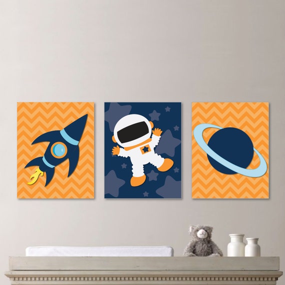 Baby Boy Nursery Art - Astronaut Nursery Art - Astronaut Nursery Decor, Astronaut Bedroom Art, Astronaut Bedroom Decor, Orange Navy (NS-610)