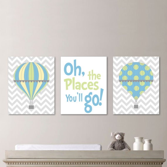 Hot Air Balloon Nursery - Hot Air Balloon Art - Hot Air Balloon Print - Boy Nursery Art Print - Boy Bedroom Art Print - Blue Green - NS-538