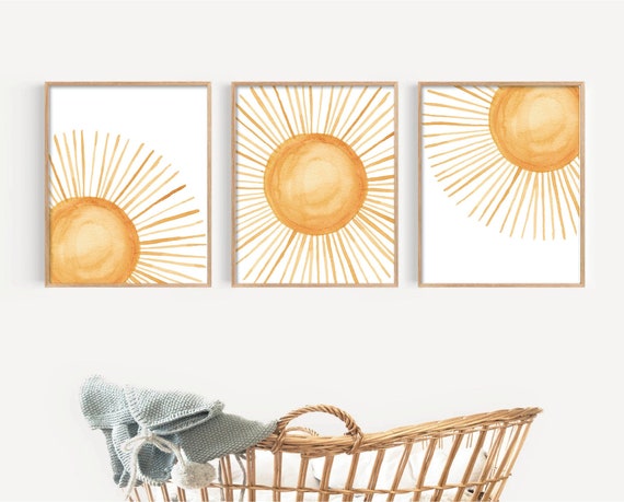 Boho Sun Nursery Wall Art, Set of 3 Prints, Boho Sunshine Prints, Gender Neutral Nursery Decor, Boho Nursery Decor, Boho Wall Art, Sun Decor