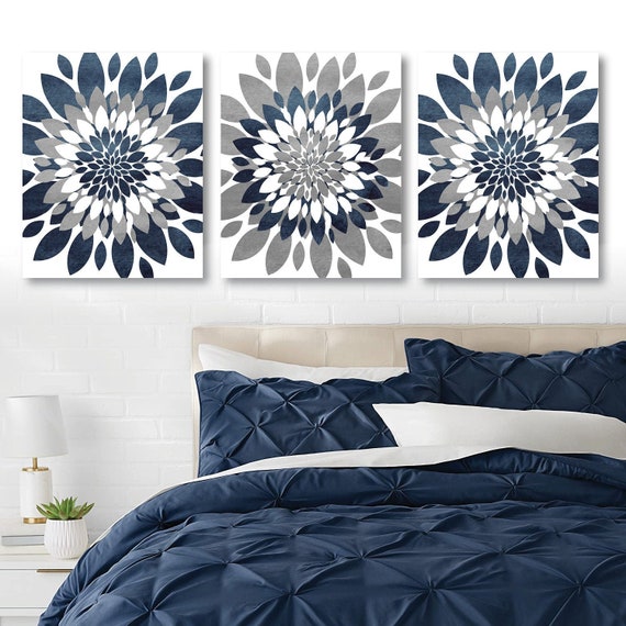 Watercolor Flower Wall Decor. Bedroom Wall Decor. Livingroom Art Prints. Dining Room Decor. Navy Prints. Gray. Farmhouse Art. Bedroom Art.