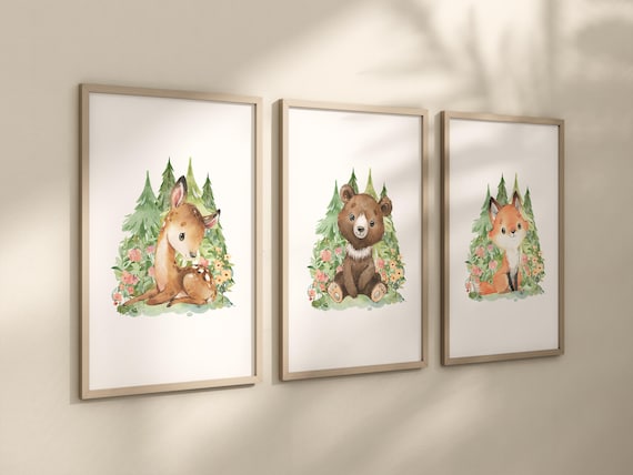 Girl Woodland Nursery Decor, Woodland Nursery Wall Art, Woodland Prints, Animal Prints, Woodland Animal Prints, Girl Nursery Forest Wall Art