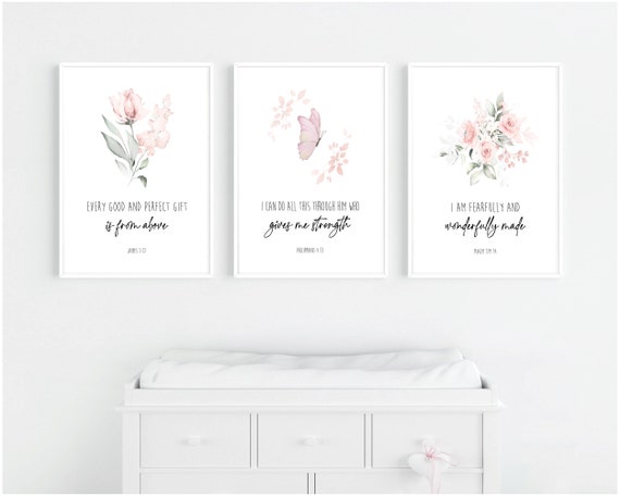 Christian Nursery Decor, Baby Bible Verse Wall Art, Watercolor Print, Scripture Print, Nature Baby Nursery, Girl Nursery, Butterfly Nursery