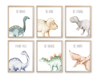 Watercolor Dinosaur Nursery Prints, Set of 6