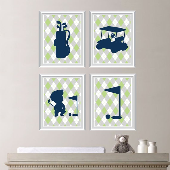 Baby Boy Nursery Art Print - Golf Nursery Art - Boy Nursery Decor - Boy Bedroom Art - Golf Bedroom Art - Argyle - Green Navy Gray (NS-594)