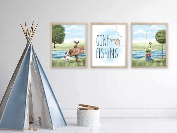 Fishing Nursery Decor. Fishing Nursery Art. Boy Nursery Decor