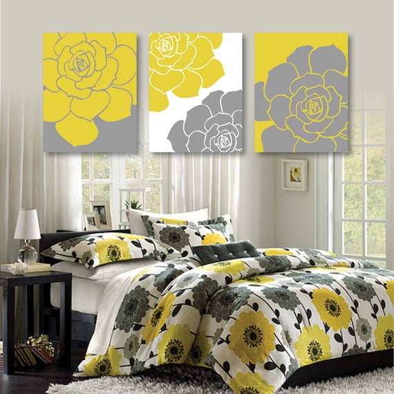 Flower Art Prints, Flower Bathroom Art, Flower Bedroom Decor - Flower Bath, Flower Wall Art, Flower Nursery Art, Yellow Gray (NS-422)