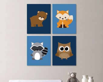 Baby Boy Nursery Art - Woodland Nursery Decor - Woodland Nursery Art - Nursery Decor - Nursery Print - Woodland Bedroom Animals (NS-567)