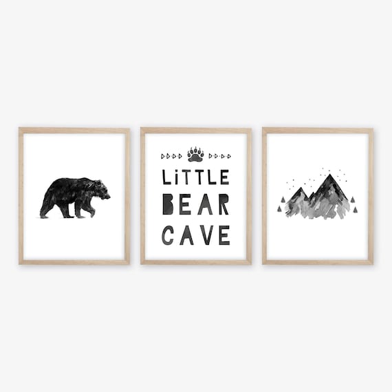 Little Bear Cave Prints, Boy Nursery Decor, Rustic Nursery Art. Boy Nursery Wall Decor. Nursery Wall Art. Woodland Nursery. Little Man Cave.