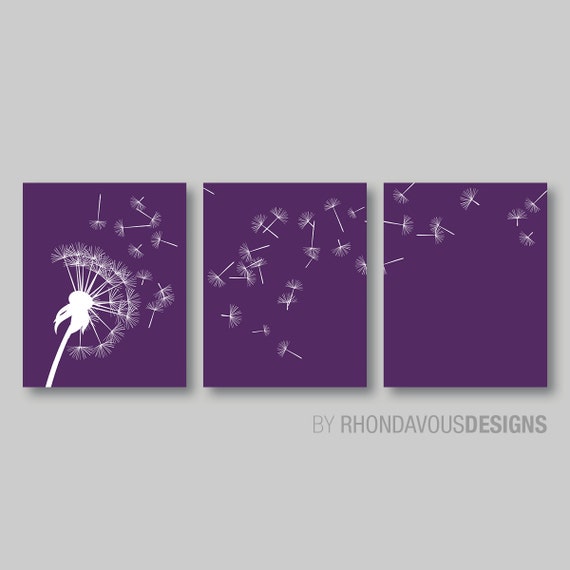 Dandelion in the Wind Print Trio - Purple and White Dandelion. Nursery. Home Decor. Wall Art. Room. Living - You Pick the Size (NS-315)