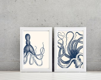 Octopus Art - Octopus Print - Nautical Decor - Nautical Nursery - Kraken Art - Kraken Print - Nautical bathroom - Kraken Decor (NS-642)