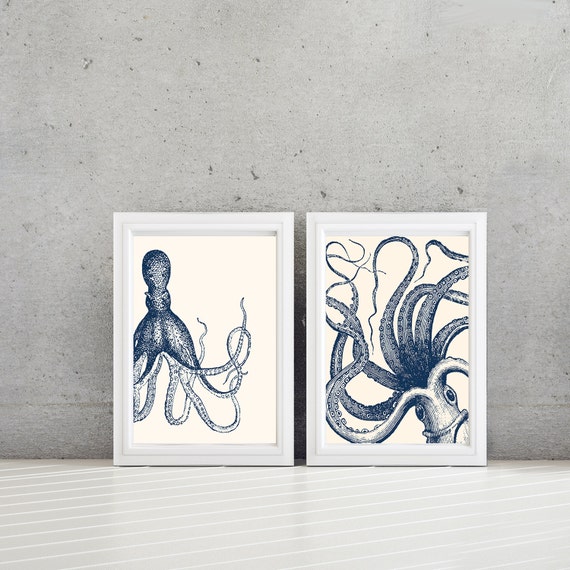 Octopus Art - Octopus Print - Nautical Decor - Nautical Nursery - Kraken Art - Kraken Print - Nautical bathroom - Kraken Decor (NS-642)