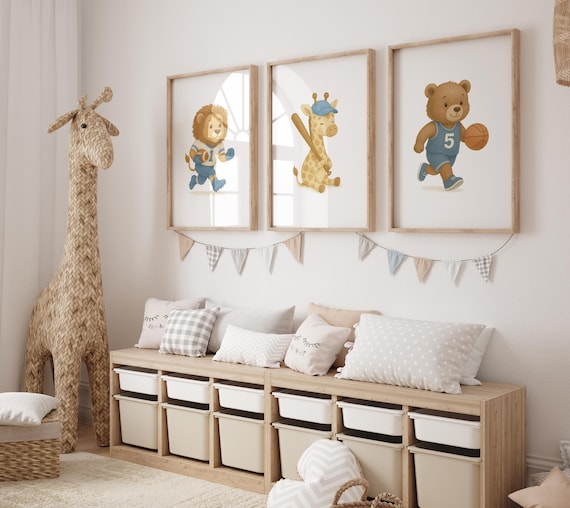 Sports Animal Nursery Decor, Baby Animals Sport, Baby boy Sports Nursery, Safari Nursery Prints, Animal Sports Art, Football, Baseball Art