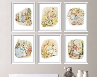 Peter Rabbit Nursery Decor: Set of 6 Beatrix Potter Peter Rabbit Nursery Art