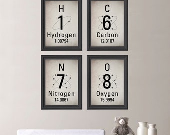 Periodic Table of Elements Print Quad Set. Science Art. Chemistry Art. Boy Bedroom Art. Boy Nursery Art. Periodic Table Wall Art. (NS-452)