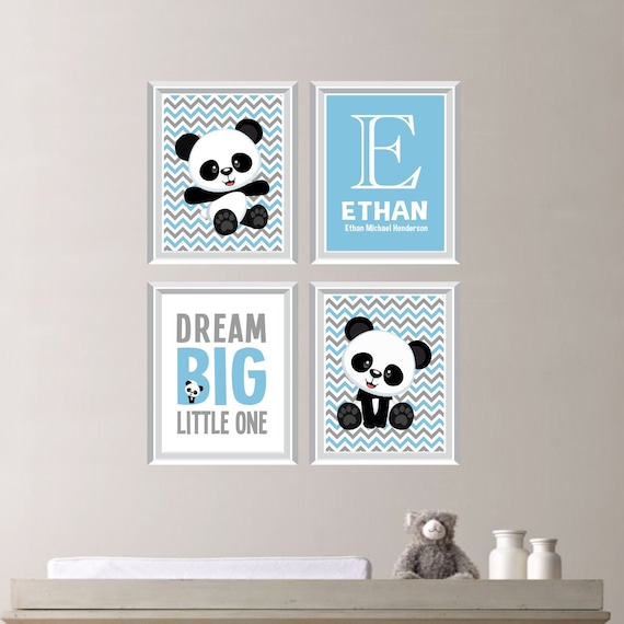 Boy Nursery Art Print  Set. Panda Bear Nursery Prints. Panda Bear Bedroom Art. Nursery Decor. Panda Bear Bedroom Decor. Panda Bar Art Prints