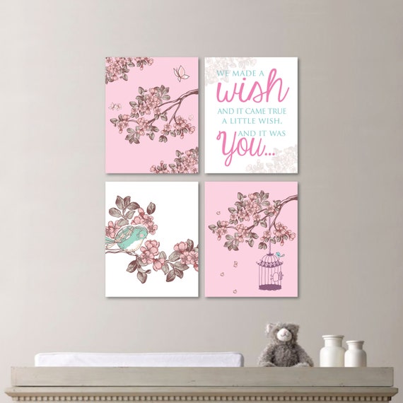 Baby Girl Nursery Print Art - Cherry Blossom Nursery - Cherry Blossom Art - Bird Nursery - Bird Art - Bird Print - You Pick the Size -NS-519