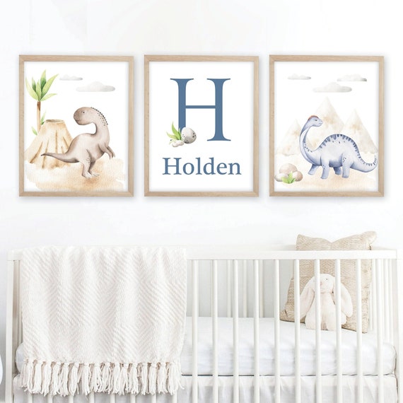 Personalized Dinosaur Print Set of 3. Dinosaur Nursery Wall Decor. Dinosaur Nursery Prints. Boy Nursery Decor. Boys Room Decor. Dinosaur Art