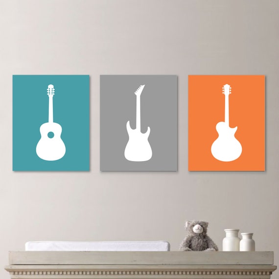 Baby Boy Nursery Art Print - Guitar Nursery Art - Boy Nursery Decor - Rock and Roll Art - Guitar Nursery. Guitar Decor. Canvas (NS-662)