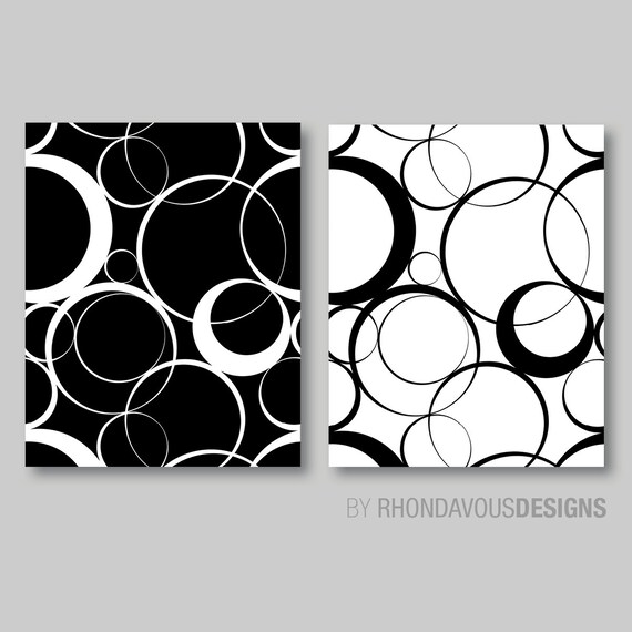 Abstract Artwork. Abstract Modern Contemporary Circles Monochrome Black and White Print Duo. Geometric Art. Geometric Prints Decor. NS-368