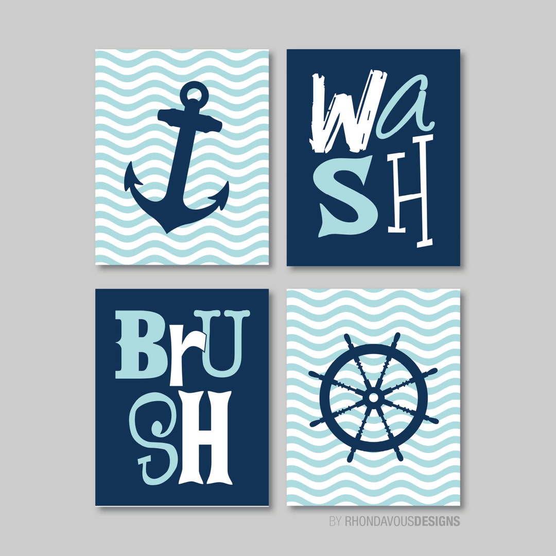 Nautical Bathroom Print Art - Bathroom Decor - Bathroom Art - Nautical Bath Art - Boy Bathroom ...