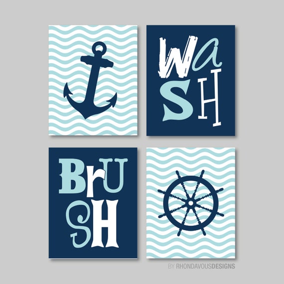 Nautical Bathroom Print Art - Bathroom decor - Bathroom art - Nautical Bath Art - Boy Bathroom. Sailor. Sailing. Sailboat. Nautical. (NS217)